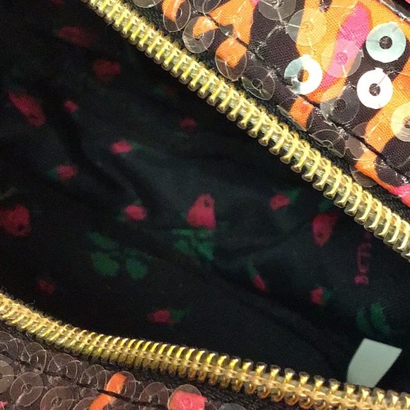 NWOT❣️Betsey Johnson🐯💝🧡Sequins X-body Pink & Orange Heart Cheetah Print Purse - Picture 7 of 13